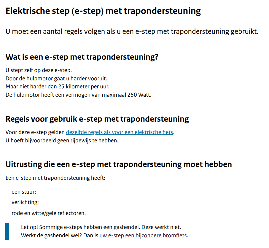 Elektrische step met ondersteuning